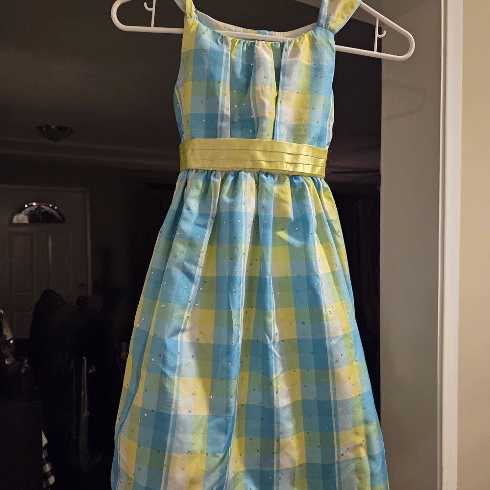 Dollie & Me Blue and Yellow Checkered Dress